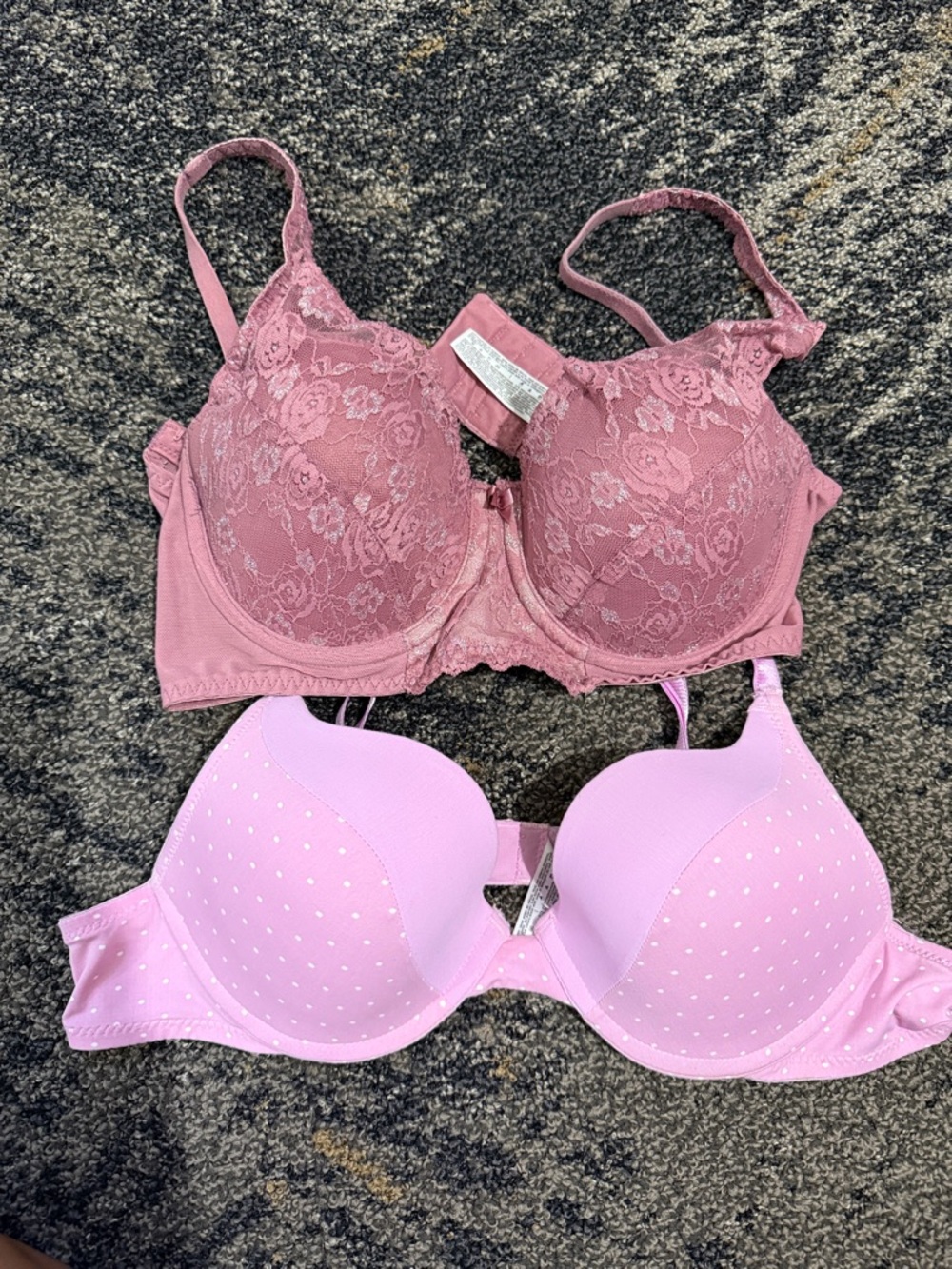 Women’s Pink Lace and Light Pink Polka Dot Bras – Pack of 2